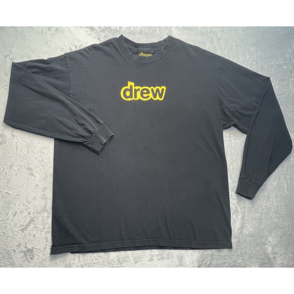 Drew House T-Shirt Size L Black Long Sleeve Smiley Face Logo Yellow